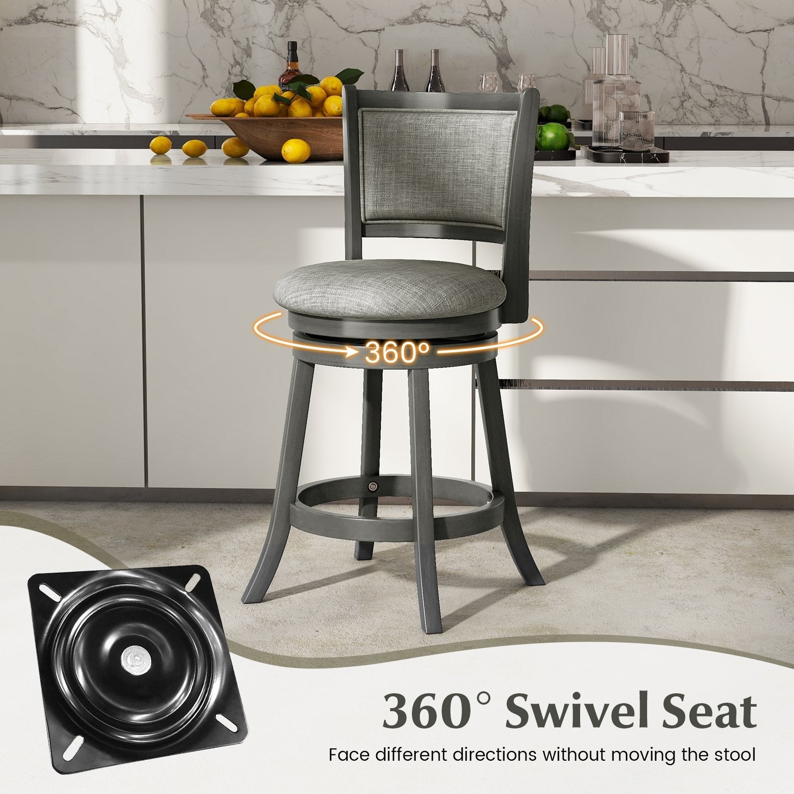 Swivel Bar Stools Set of 2 with Soft-padded Back and Seat-S, Gray Bar Stools   at Gallery Canada