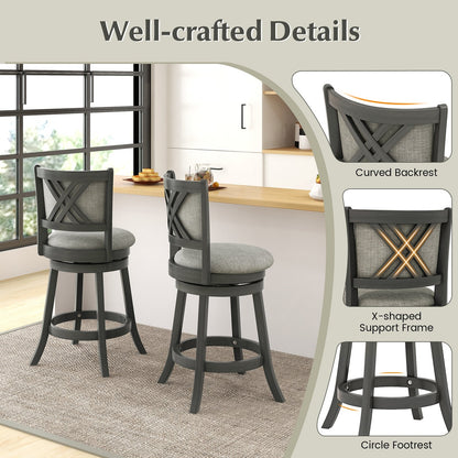 Swivel Bar Stools Set of 2 with Soft-padded Back and Seat-S, Gray Bar Stools   at Gallery Canada