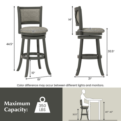 Swivel Bar Stools Set of 2 with Soft-padded Back and Seat-L, Gray Bar Stools   at Gallery Canada