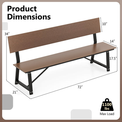 72 Inch Extra Long Bench with All-Weather HDPE Seat & Back for Yard Garden Porch, Brown - Gallery Canada