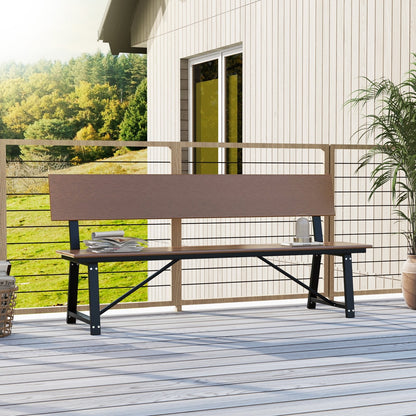 72 Inch Extra Long Bench with All-Weather HDPE Seat & Back for Yard Garden Porch, Brown - Gallery Canada