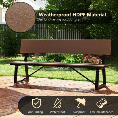 72 Inch Extra Long Bench with All-Weather HDPE Seat & Back for Yard Garden Porch, Brown - Gallery Canada