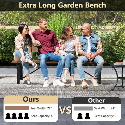 72 Inch Extra Long Bench with All-Weather HDPE Seat & Back for Yard Garden Porch, Brown - Gallery Canada