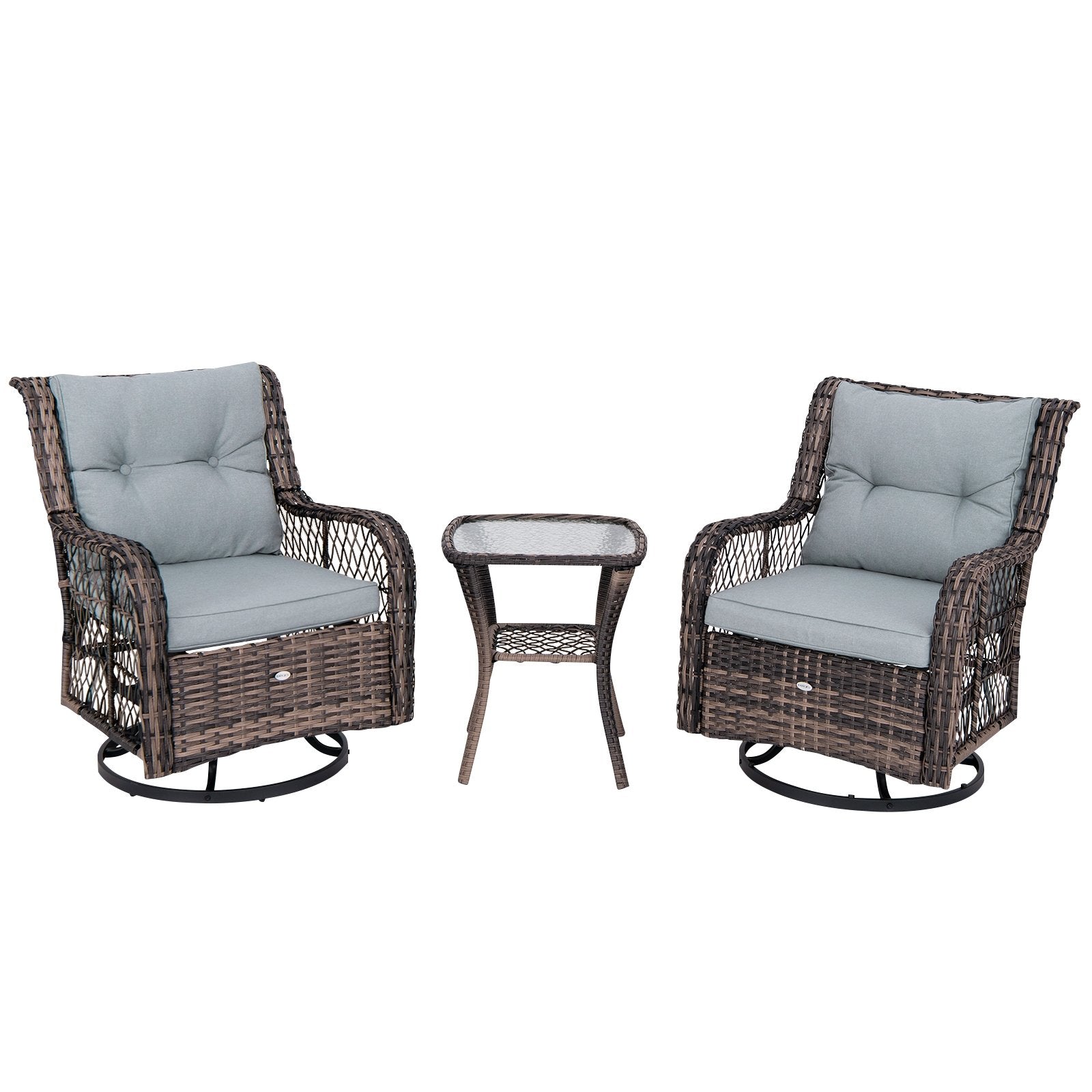 3 Pieces Outdoor Swivel Rocker Set with Small Side Table, Gray Patio Conversation Sets   at Gallery Canada