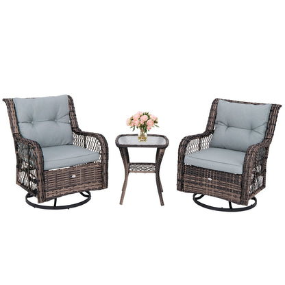 3 Pieces Outdoor Swivel Rocker Set with Small Side Table, Gray Patio Conversation Sets   at Gallery Canada