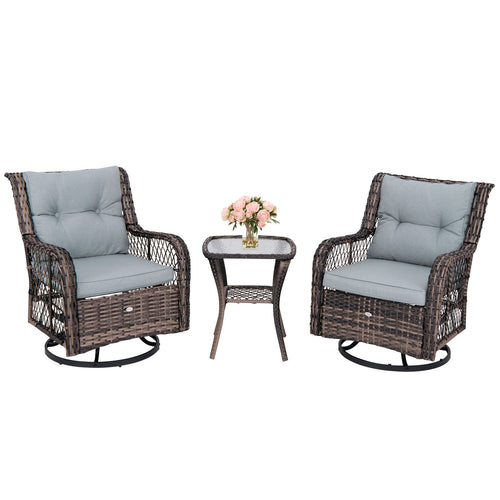 3 Pieces Outdoor Swivel Rocker Set with Small Side Table, Gray