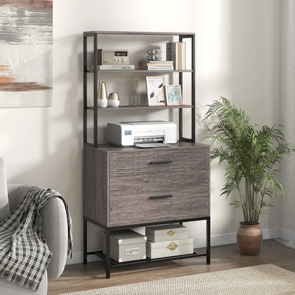 Freestanding File Cabinet with Charging Station and 3-Tier Open Shelves, Gray Cat Trees Condos & Scratchers   at Gallery Canada