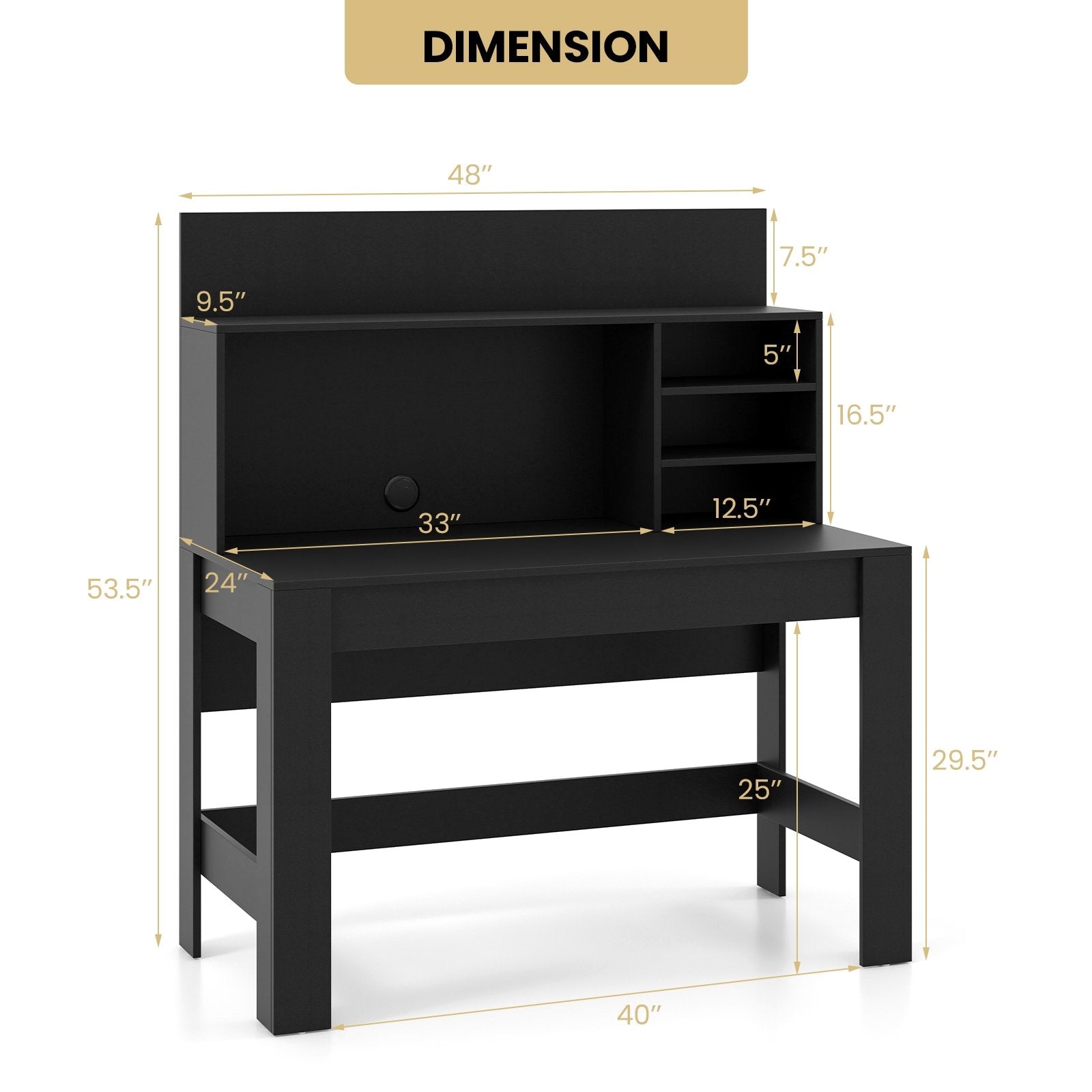 48 Inch Writing Computer Desk with Anti-Tipping Kits and Cable Management Hole, Black Computer Desks   at Gallery Canada