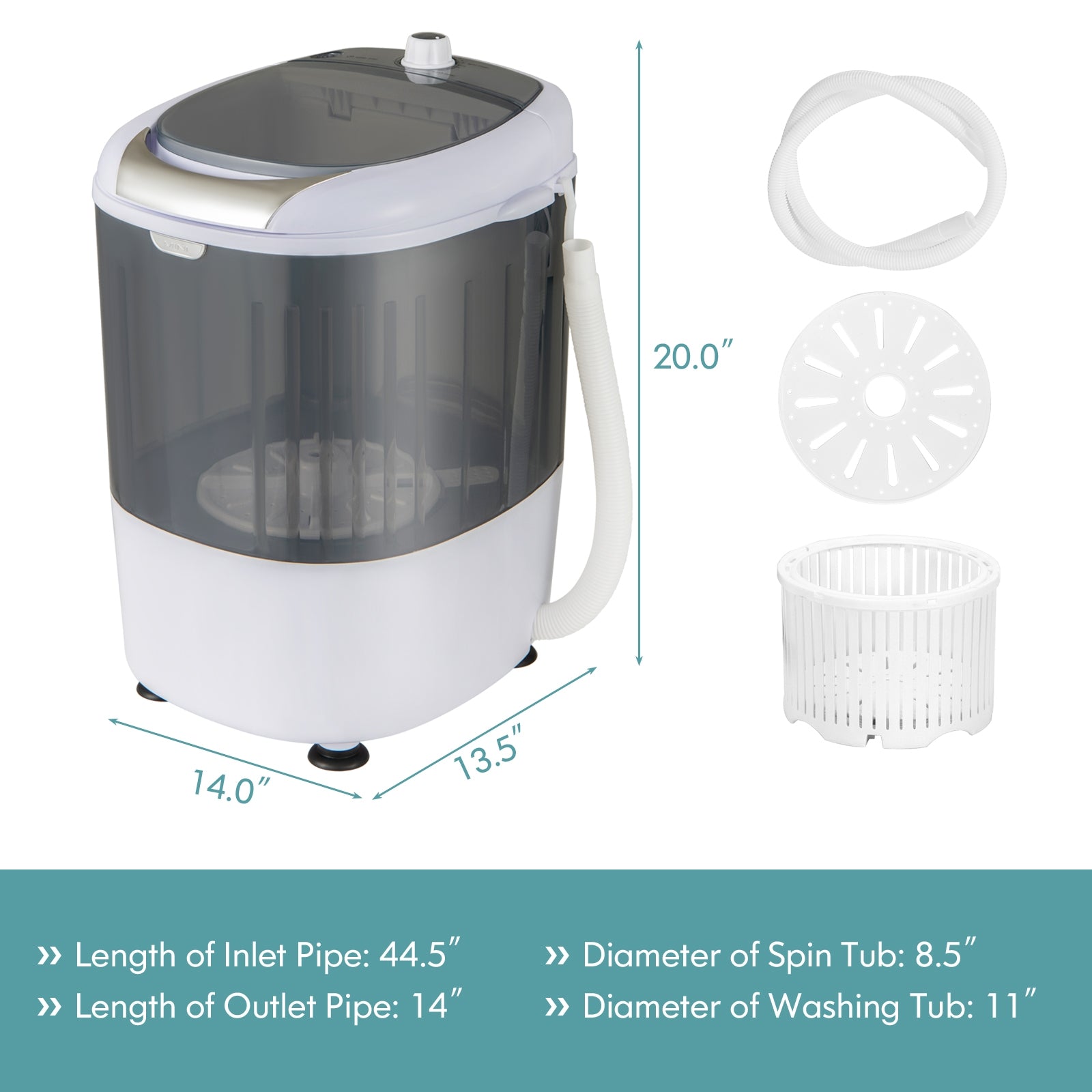 Portable Mini Washing Machine Semi-Automatic Washer and Spinner Combo with Single Tub, Gray Washing Machines   at Gallery Canada