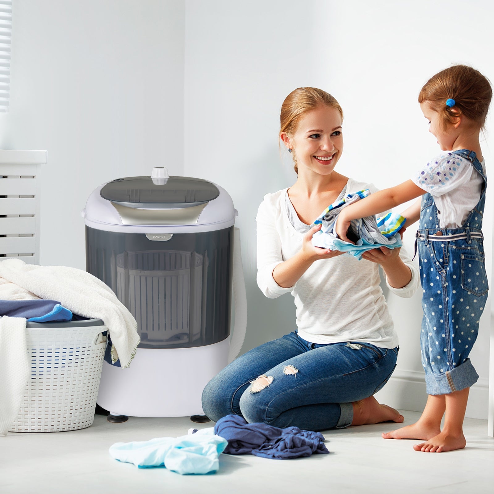 Portable Mini Washing Machine Semi-Automatic Washer and Spinner Combo with Single Tub, Gray Washing Machines   at Gallery Canada