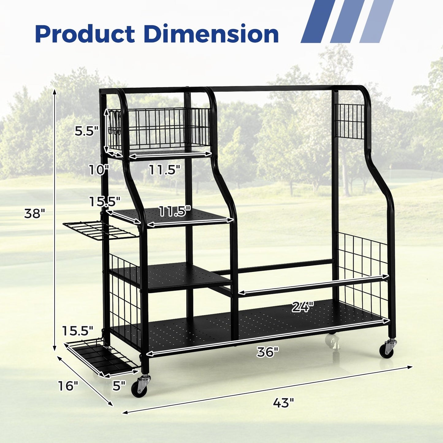 Golf Bag Organizer for 2 Golf Bags with Golf Clubs Rack and Lockable Wheels, Black Golf   at Gallery Canada