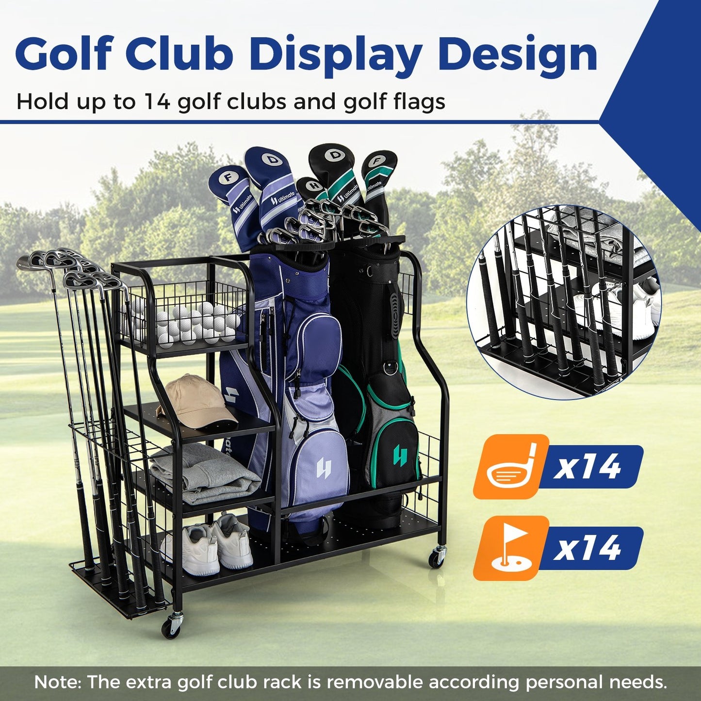 Golf Bag Organizer for 2 Golf Bags with Golf Clubs Rack and Lockable Wheels, Black Golf   at Gallery Canada