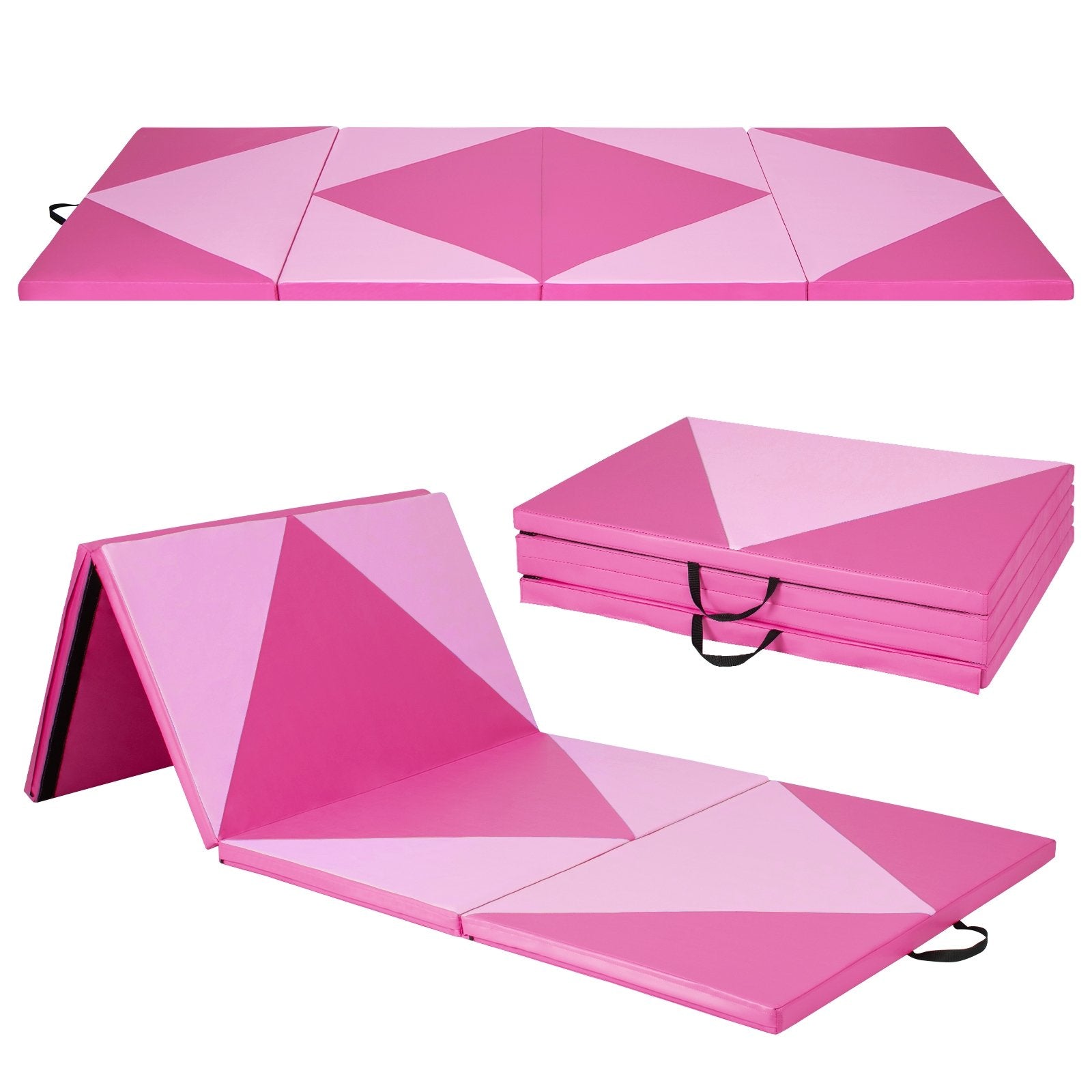 4-Panel PU Leather Folding Exercise Gym Mat with Hook and Loop Fasteners, Pink Yoga & Gym Mats   at Gallery Canada