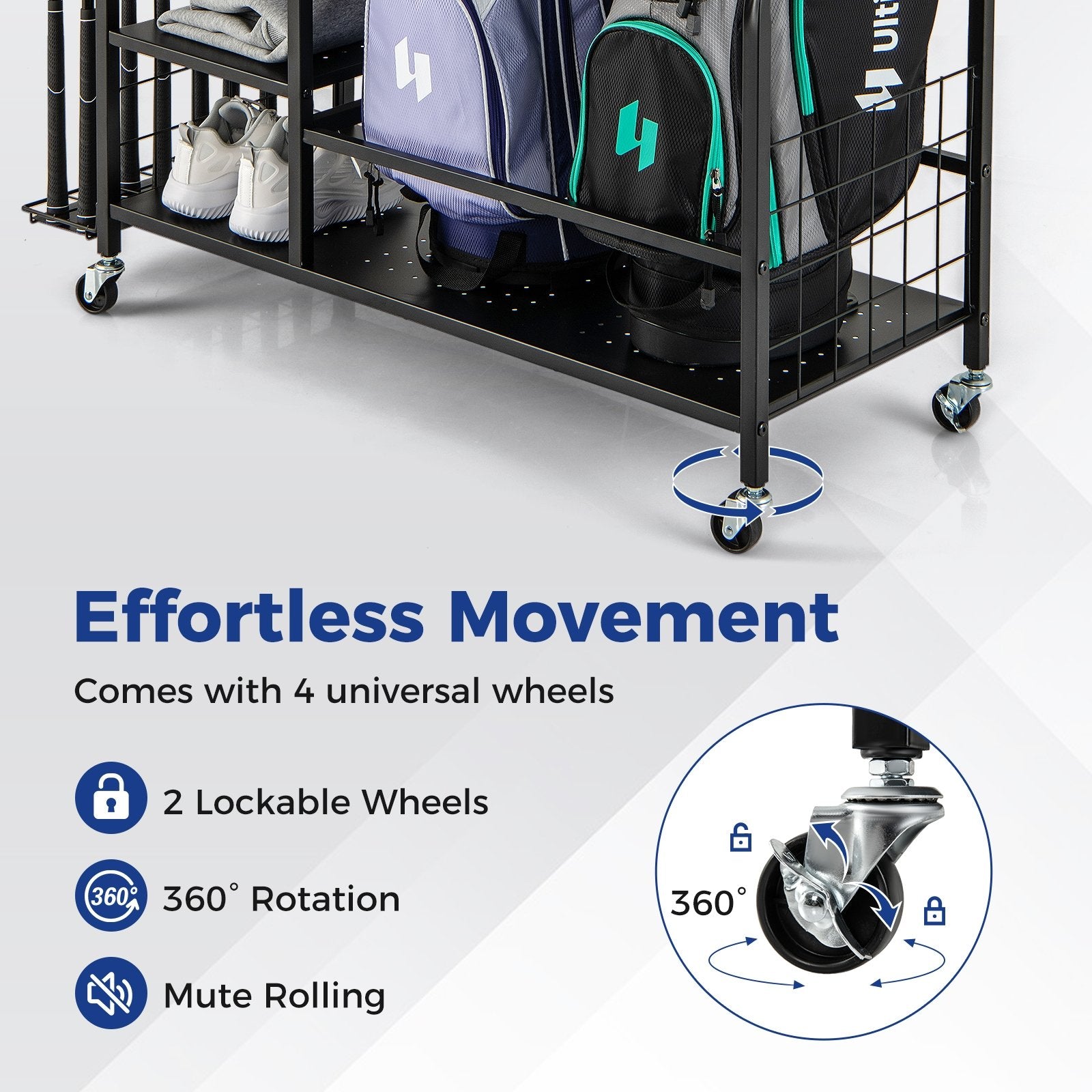 Golf Bag Organizer for 2 Golf Bags with Golf Clubs Rack and Lockable Wheels, Black Golf   at Gallery Canada