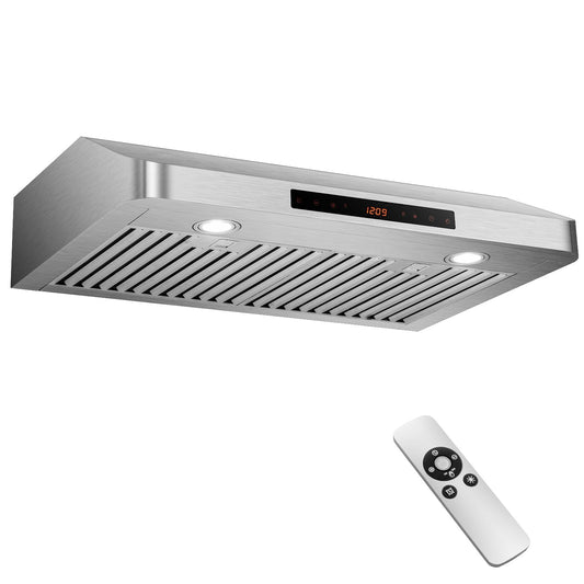 35.5/29.5 Inch Under Cabinet Range Hood 900 CFM Kitchen Vent with 4 Fan Speed-29.5 inches, Silver Kitchen Appliances   at Gallery Canada