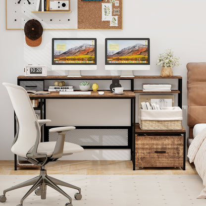 67 Inch Computer Desk with Monitor Stand & File Drawer, Rustic Brown Computer Desks   at Gallery Canada