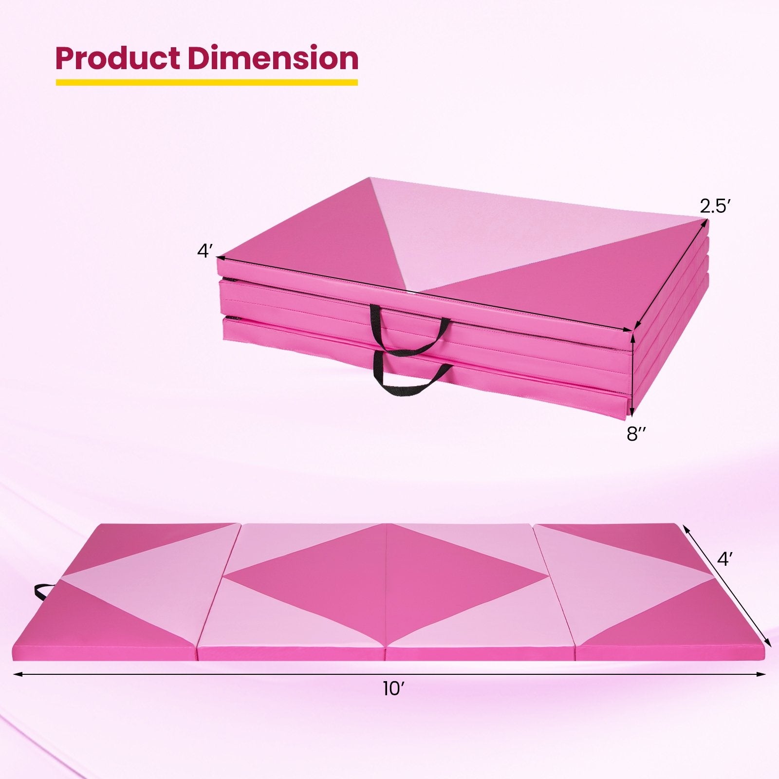 4-Panel PU Leather Folding Exercise Gym Mat with Hook and Loop Fasteners, Pink Yoga & Gym Mats   at Gallery Canada