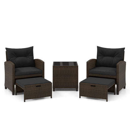 5 Pieces Patio Rattan Furniture with 2 Ottomans and Tempered Glass Coffee Table, Black Patio Conversation Sets   at Gallery Canada