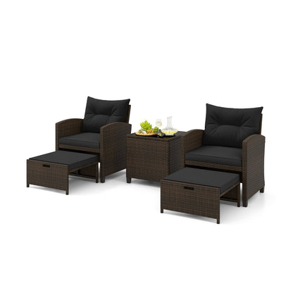 5 Pieces Patio Rattan Furniture with 2 Ottomans and Tempered Glass Coffee Table, Black Patio Conversation Sets   at Gallery Canada