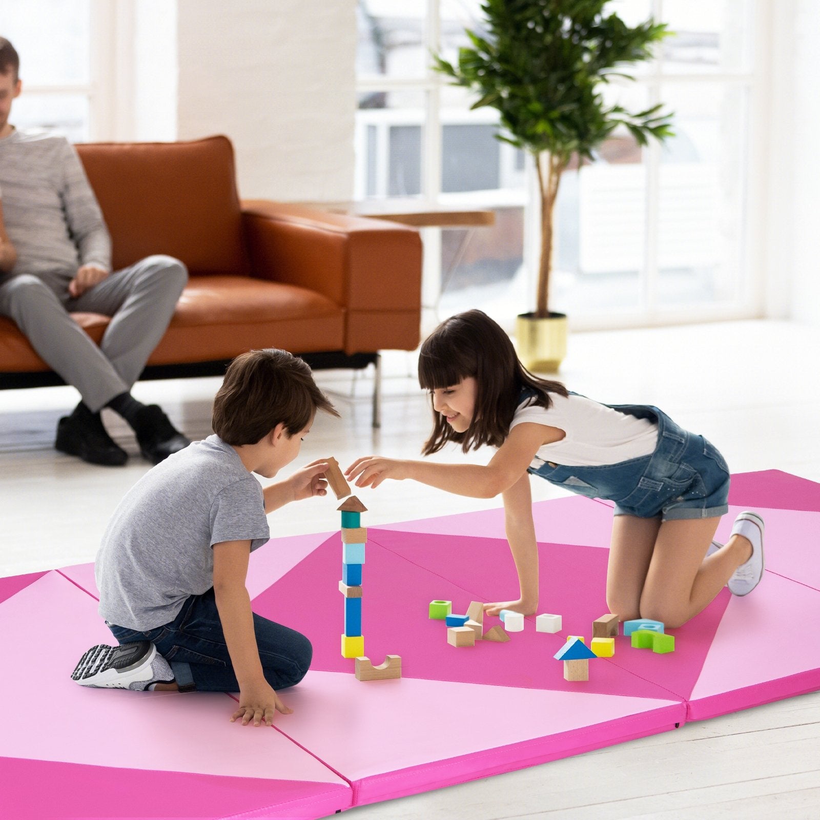 4-Panel PU Leather Folding Exercise Gym Mat with Hook and Loop Fasteners, Pink Yoga & Gym Mats   at Gallery Canada