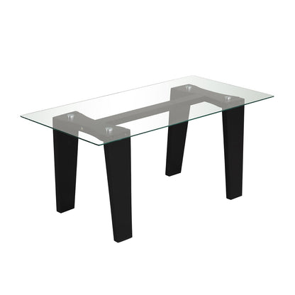 39.5 Inch Glass Coffee Table Modern Rectangular Center Table with Solid Rubber Wood Legs, Black Coffee Tables Black  at Gallery Canada