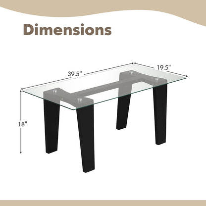 39.5 Inch Glass Coffee Table Modern Rectangular Center Table with Solid Rubber Wood Legs, Black Coffee Tables   at Gallery Canada