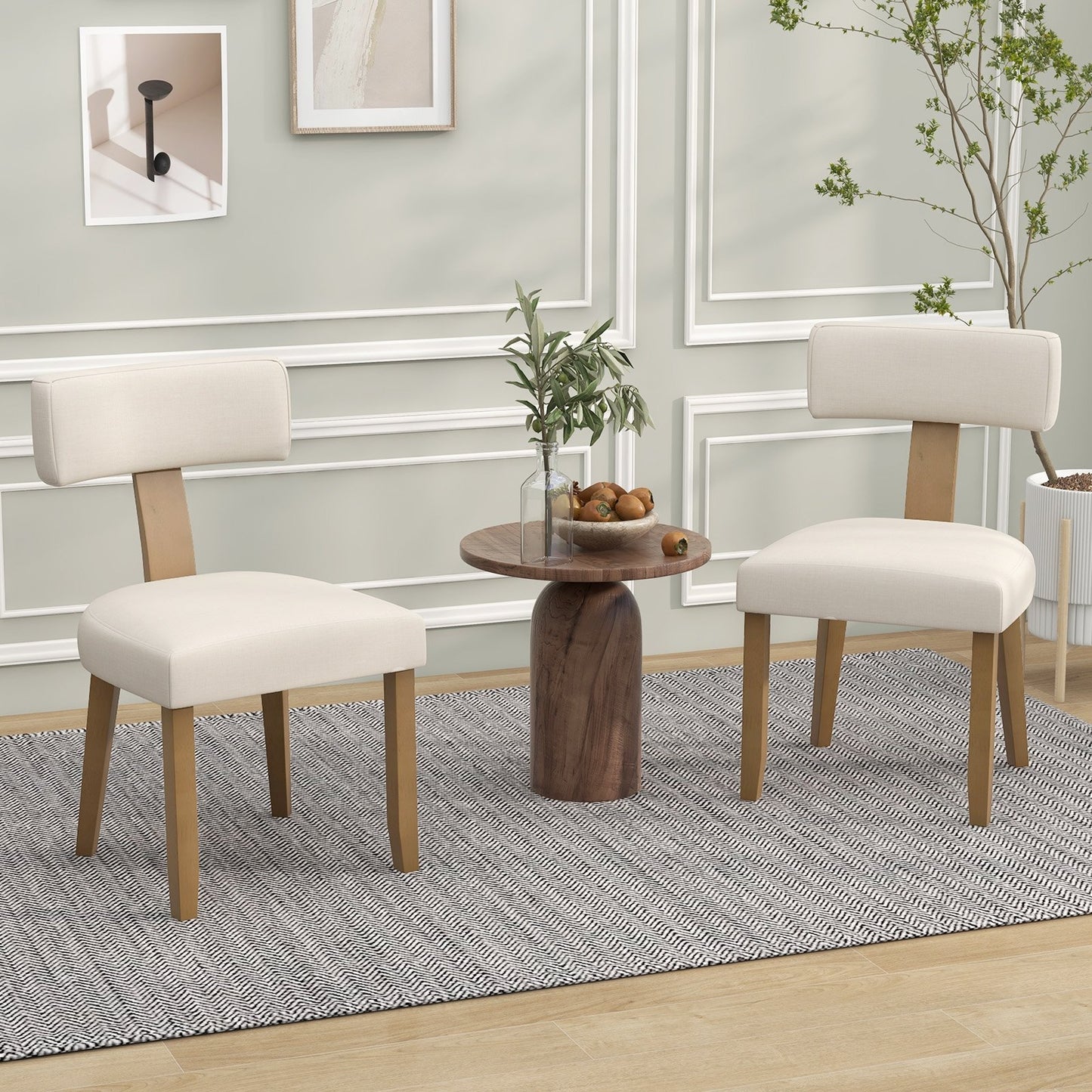 Dining Chairs Set of 2 with Curved Backrest Padded Seat, Beige Dining Chairs   at Gallery Canada