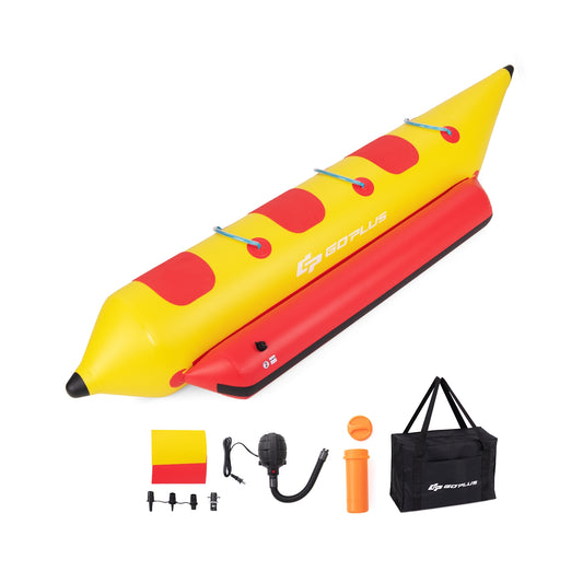 3-Person Inflatable Banana Boat with Electric Air Pump Carrying Bag and Repair Kit, Yellow - Gallery Canada