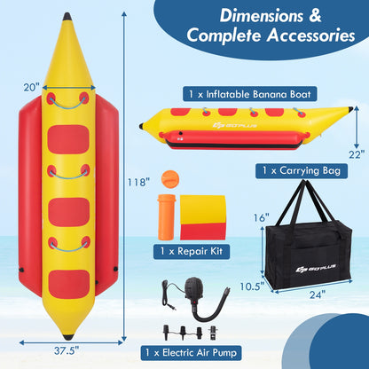 3-Person Inflatable Banana Boat with Electric Air Pump Carrying Bag and Repair Kit, Yellow Water Sports   at Gallery Canada