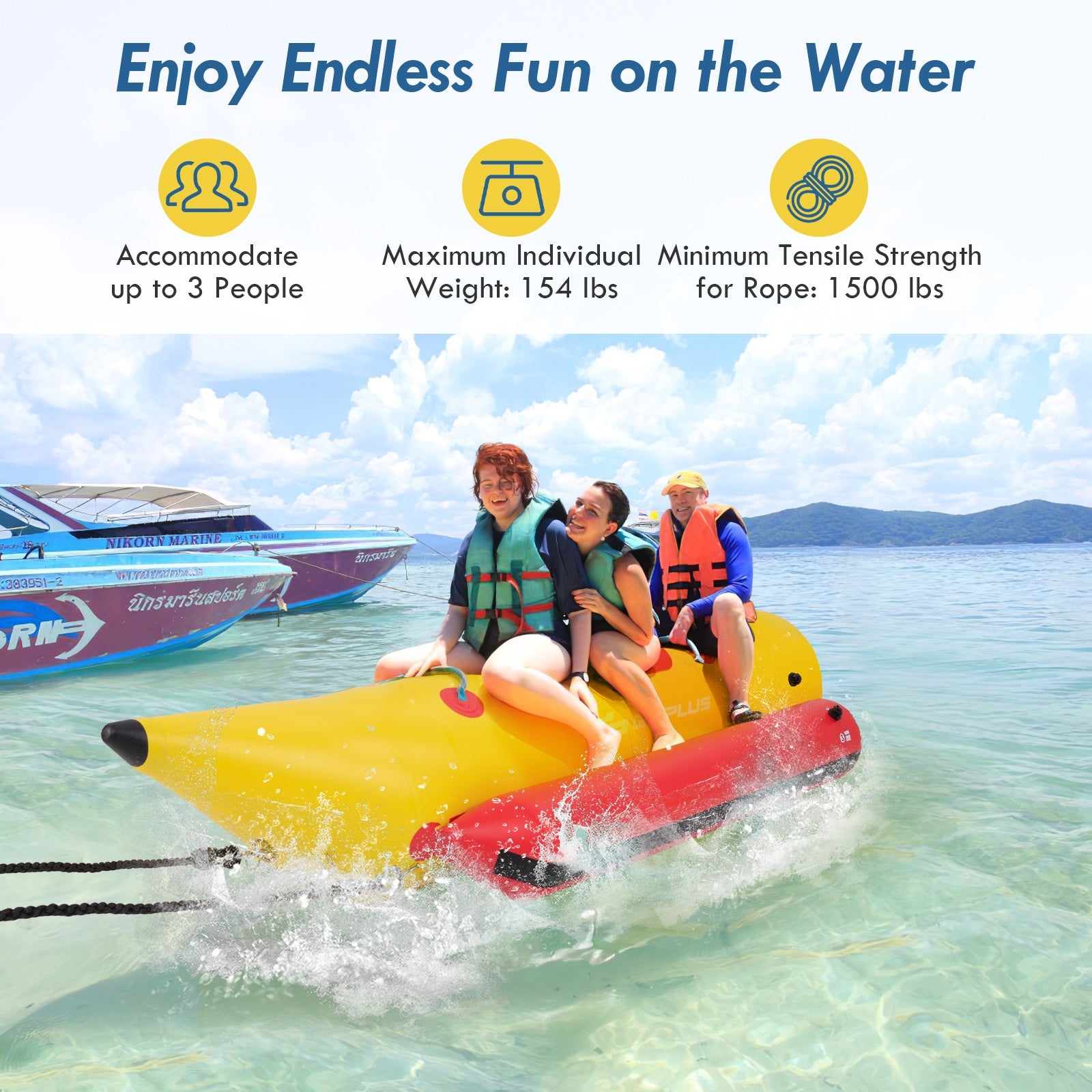 3-Person Inflatable Banana Boat with Electric Air Pump Carrying Bag and Repair Kit, Yellow Water Sports   at Gallery Canada