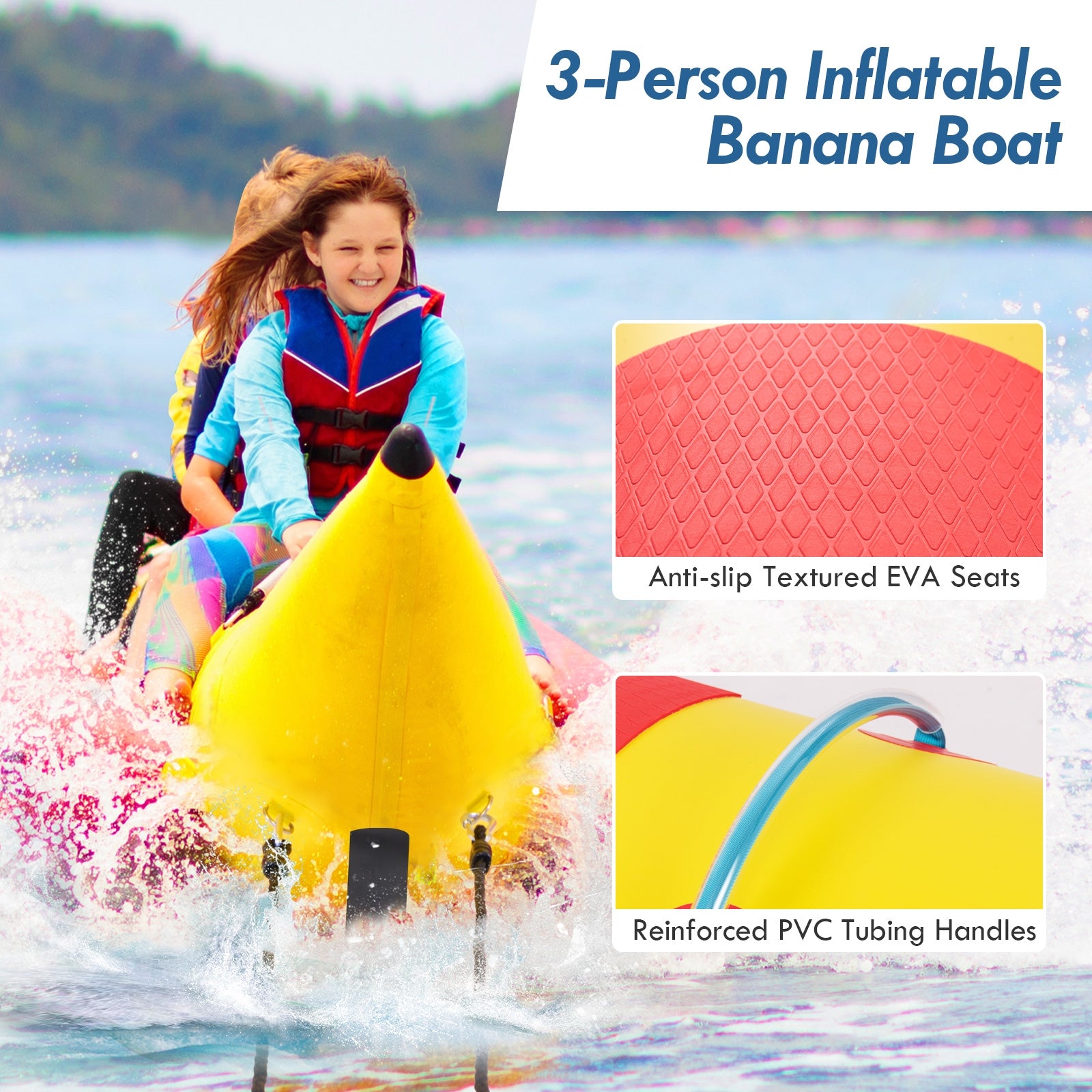 3-Person Inflatable Banana Boat with Electric Air Pump Carrying Bag and Repair Kit, Yellow Water Sports   at Gallery Canada