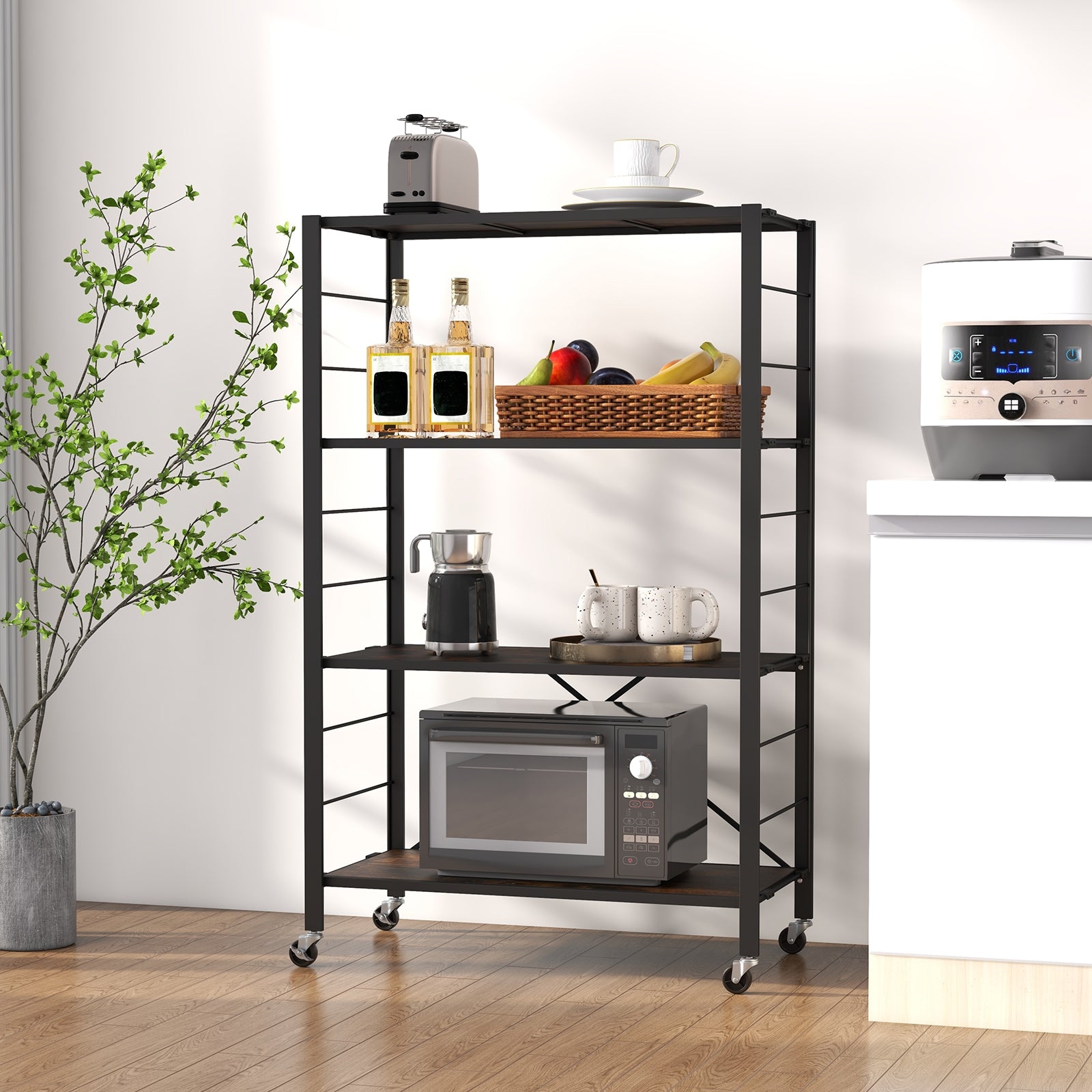 4-tier Foldable Storage Shelf for Tool Room Kitchen Living Room, Black Cabinets & Chests   at Gallery Canada