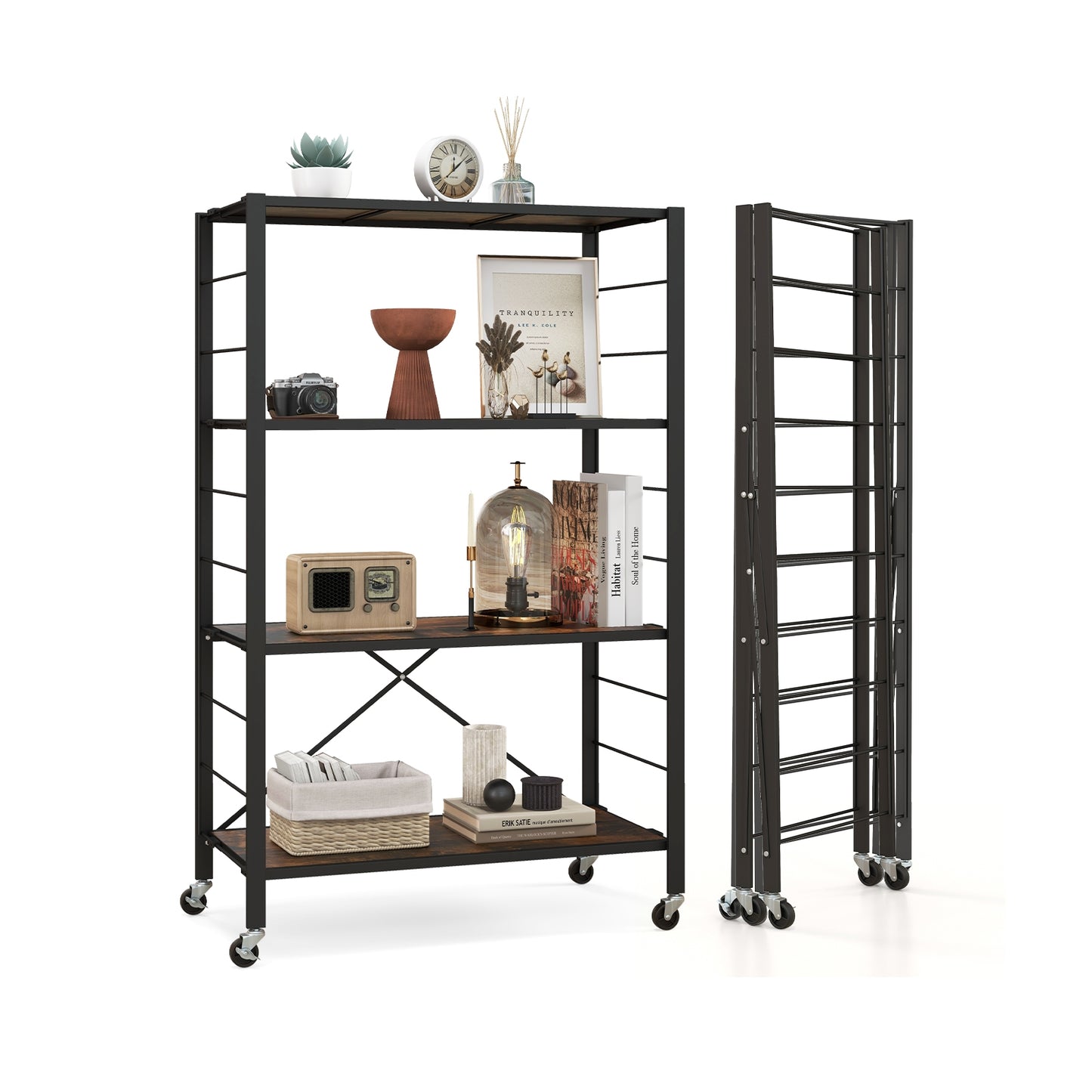 4-tier Foldable Storage Shelf for Tool Room Kitchen Living Room, Black Cabinets & Chests   at Gallery Canada