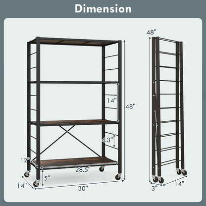 4-tier Foldable Storage Shelf for Tool Room Kitchen Living Room, Black Cabinets & Chests   at Gallery Canada