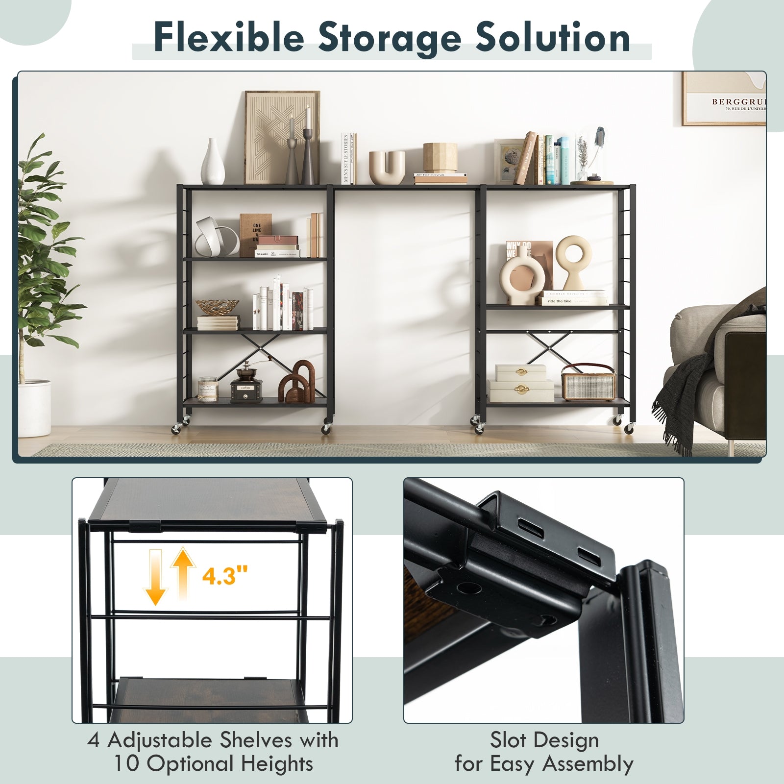 4-tier Foldable Storage Shelf for Tool Room Kitchen Living Room, Black Cabinets & Chests   at Gallery Canada