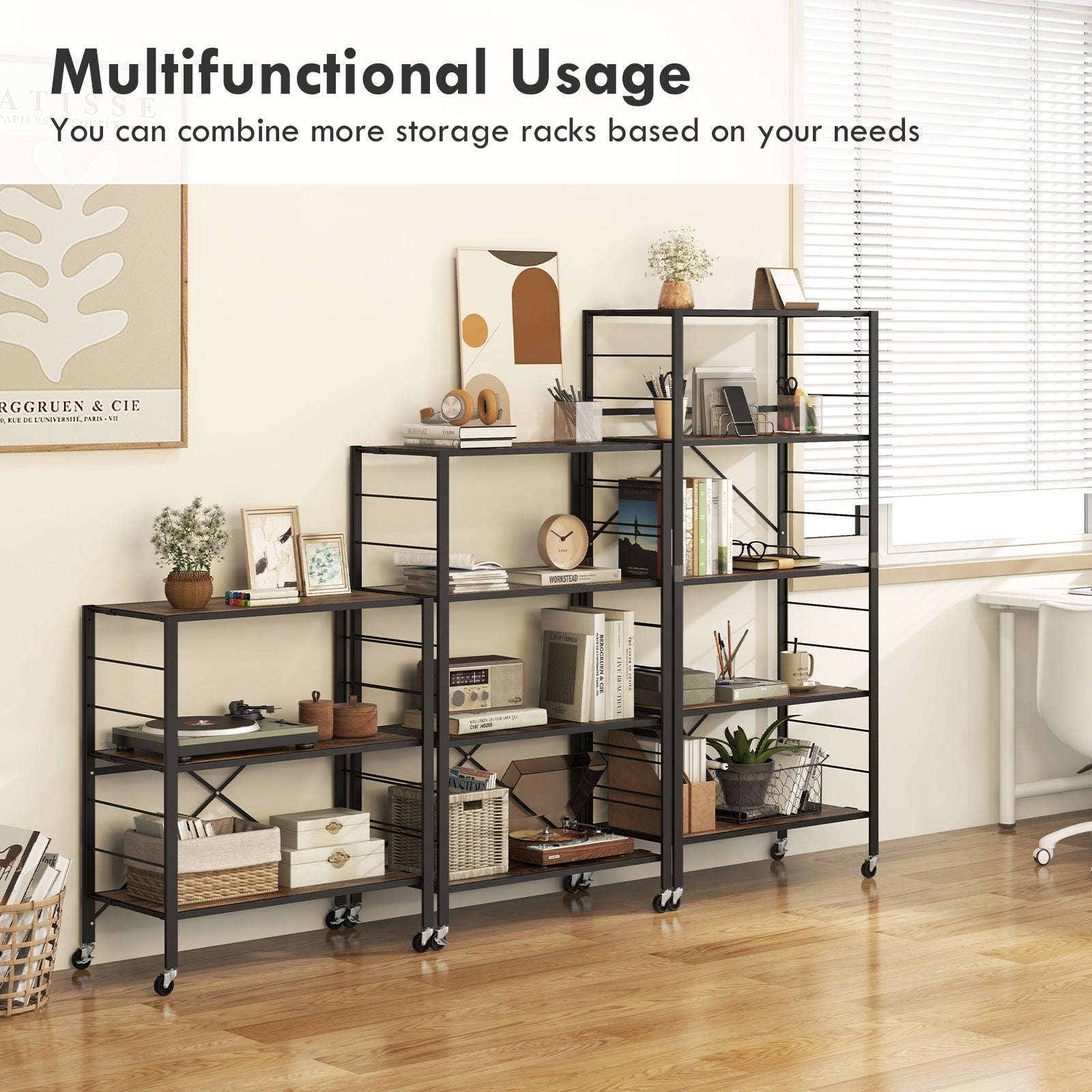 4-tier Foldable Storage Shelf for Tool Room Kitchen Living Room, Black Cabinets & Chests   at Gallery Canada