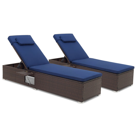 Patio Chaise Lounge Set of 2 with Backrest Seat Cushion and Headrest, Navy - Gallery Canada