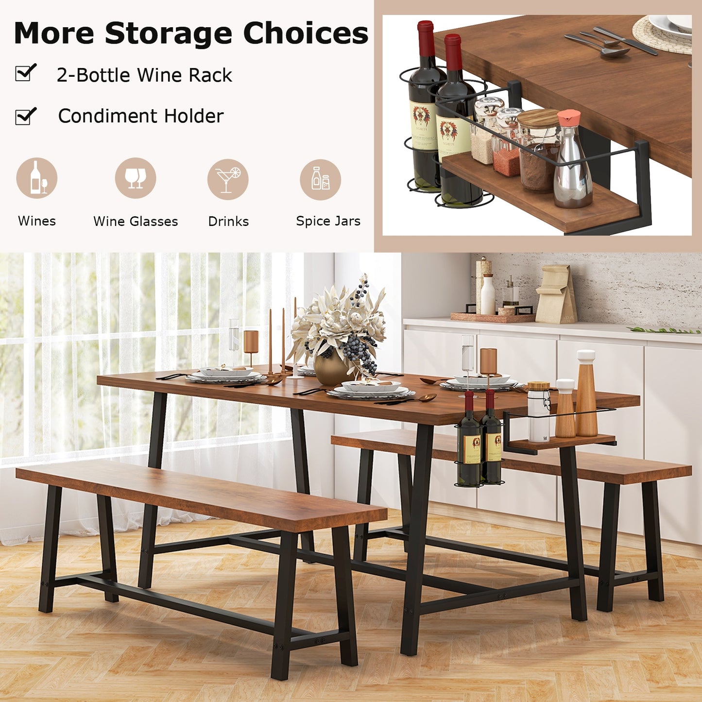 Dining Table Set for 5-7 with 2-Bottle Wine Rack and Condiment Holder Dining Room Sets   at Gallery Canada