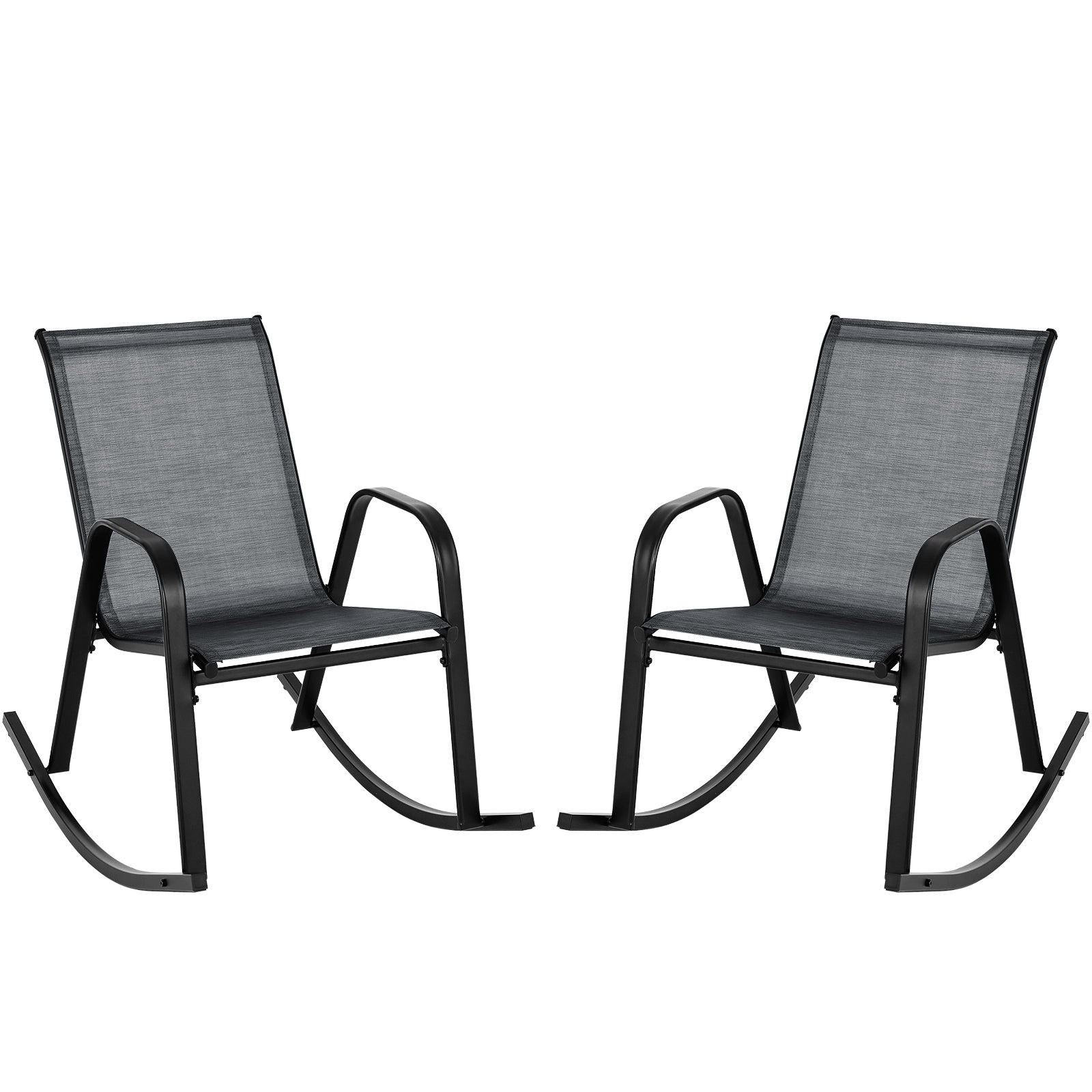 Set of 2 Metal Patio Rocking Chair with Breathable Seat Fabric, Black Patio Rocking Chairs & Gliders Black  at Gallery Canada