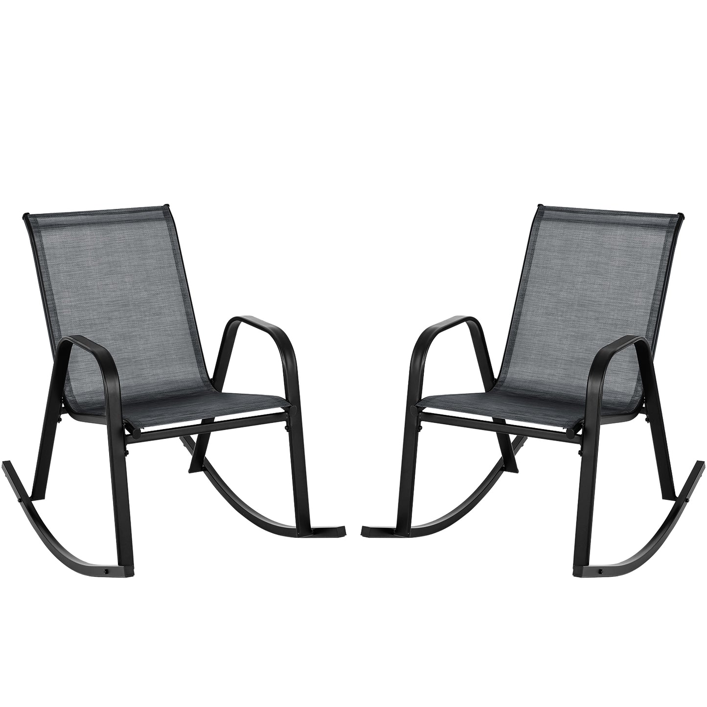 Set of 2 Metal Patio Rocking Chair with Breathable Seat Fabric, Black Patio Rocking Chairs & Gliders Black  at Gallery Canada