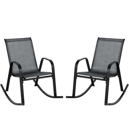 Set of 2 Metal Patio Rocking Chair with Breathable Seat Fabric, Black Patio Rocking Chairs & Gliders Black  at Gallery Canada