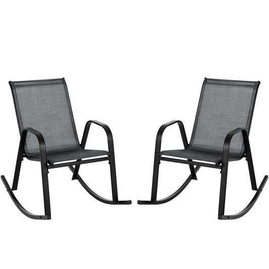 Set of 2 Metal Patio Rocking Chair with Breathable Seat Fabric, Black - Gallery Canada