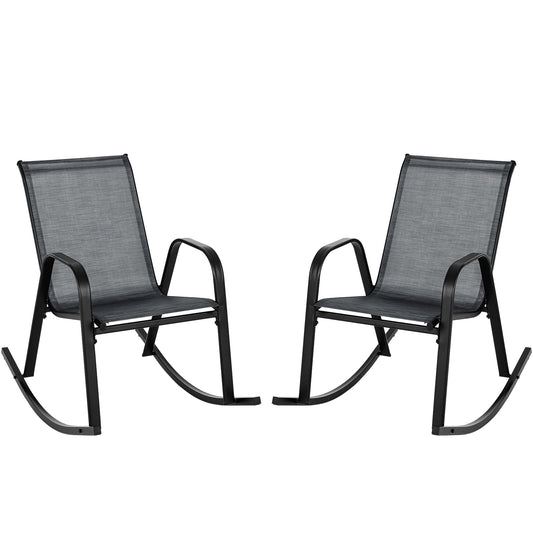 Set of 2 Metal Patio Rocking Chair with Breathable Seat Fabric, Black Patio Rocking Chairs & Gliders Black  at Gallery Canada