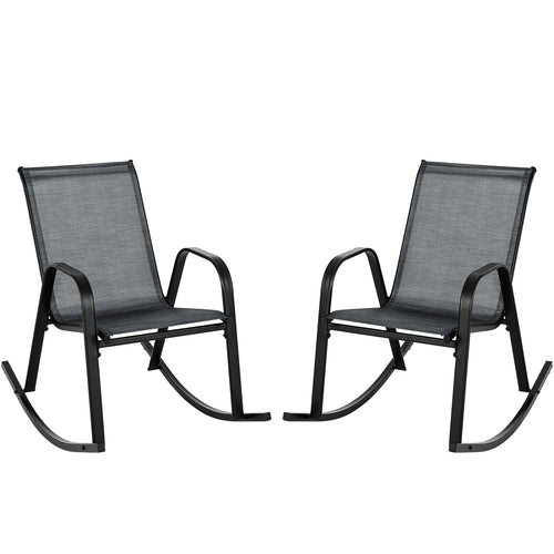 Set of 2 Metal Patio Rocking Chair with Breathable Seat Fabric, Black