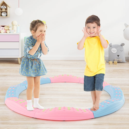 Colorful Kids Wavy Balance Beam with Textured Surface and Non-slip Foot Pads-Blue and Pink, Pink & Blue