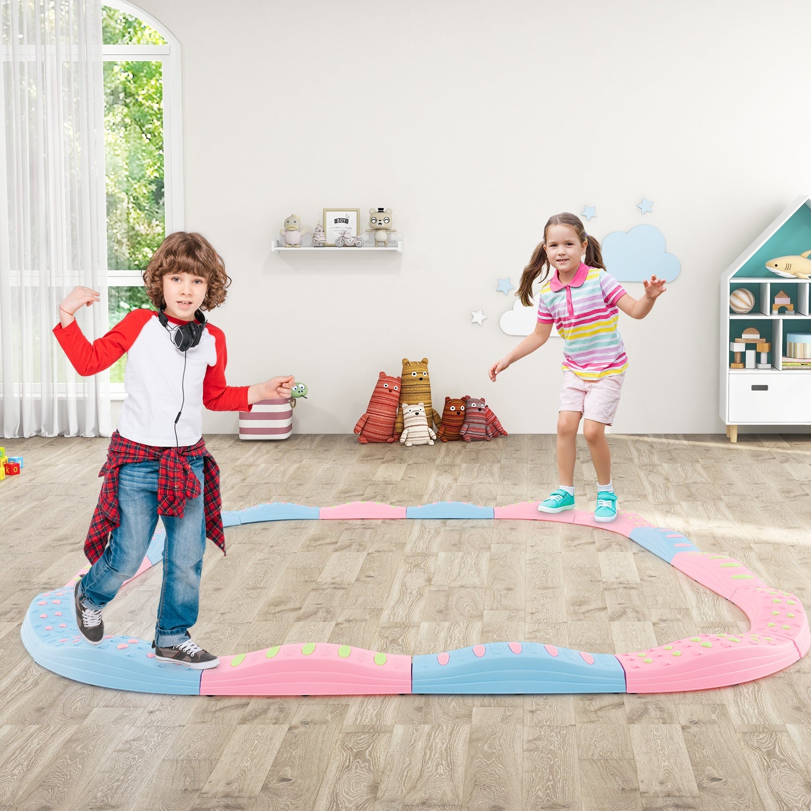 Colorful Kids Wavy Balance Beam with Textured Surface and Non-slip Foot Pads-Blue and Pink, Pink & Blue Toy Sports   at Gallery Canada