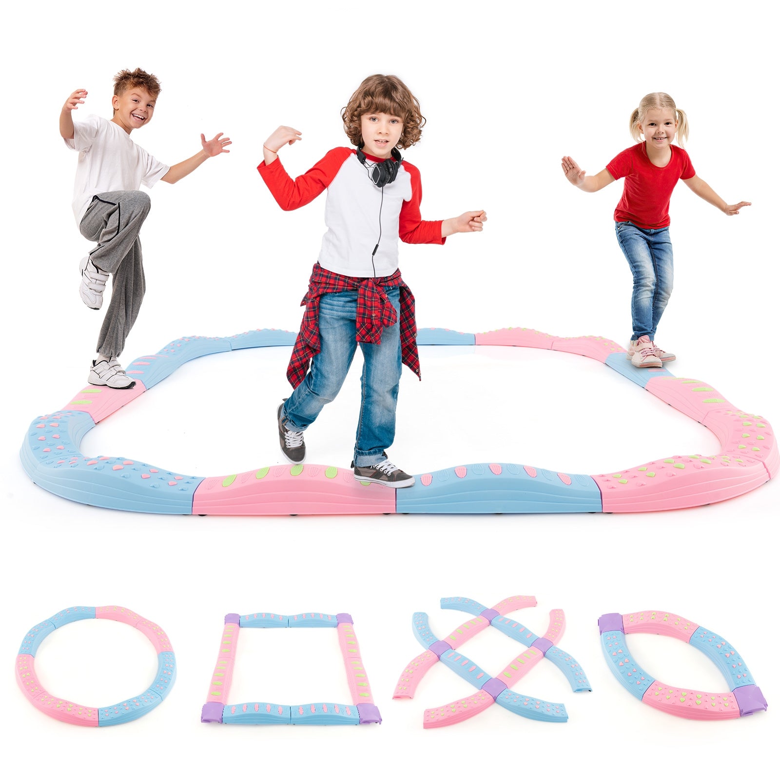 Colorful Kids Wavy Balance Beam with Textured Surface and Non-slip Foot Pads-Blue and Pink, Pink & Blue Toy Sports   at Gallery Canada