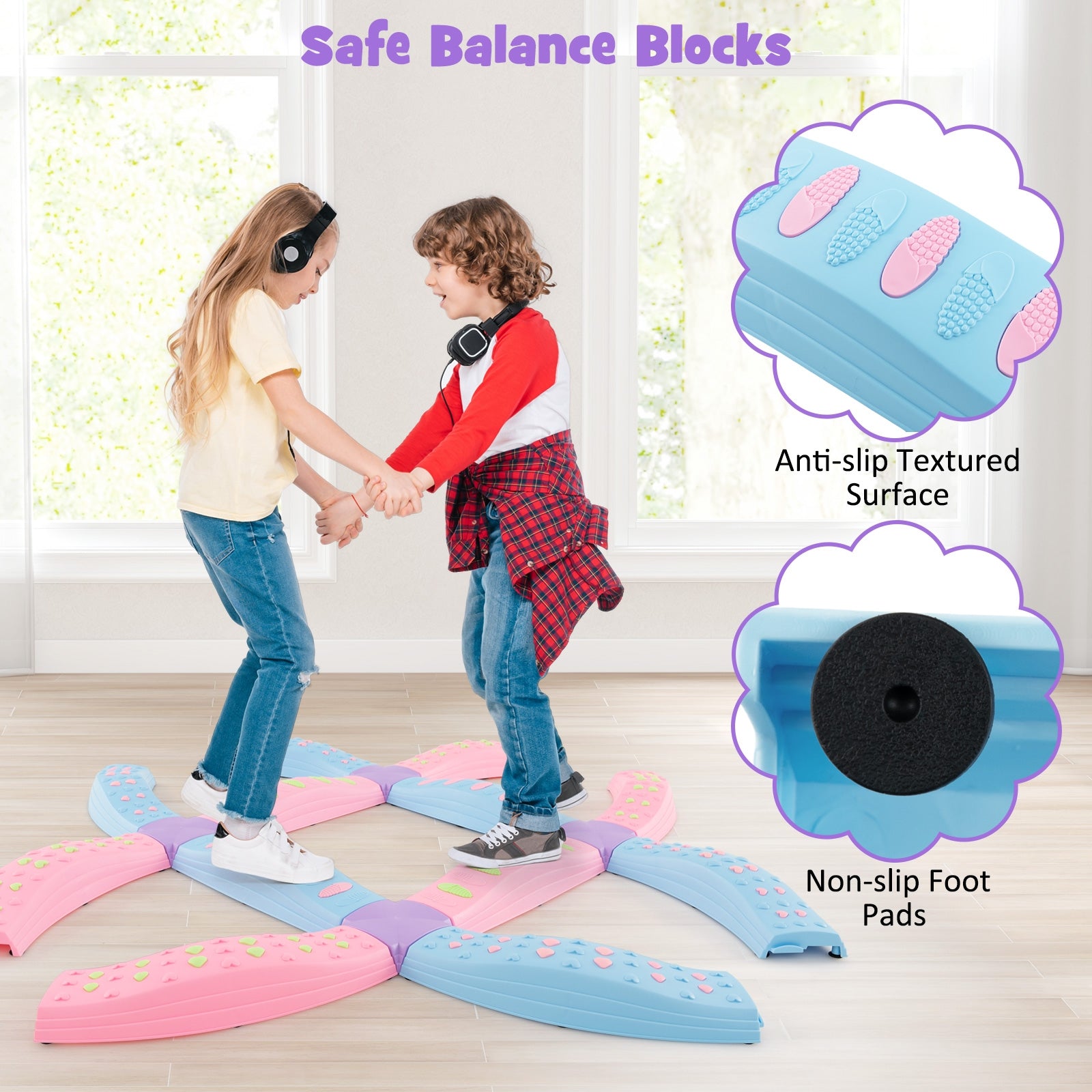 Colorful Kids Wavy Balance Beam with Textured Surface and Non-slip Foot Pads-Blue and Pink, Pink & Blue Toy Sports   at Gallery Canada