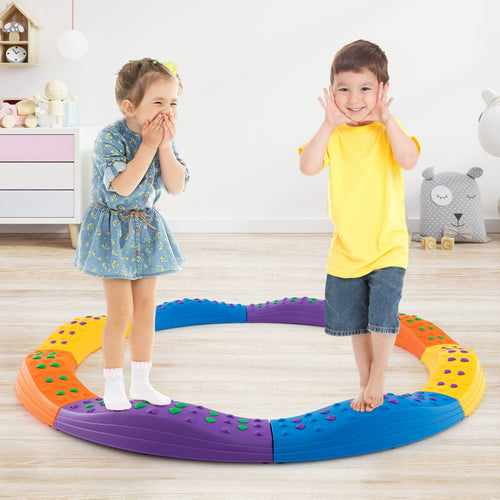 Colorful Kids Wavy Balance Beam with Textured Surface and Non-slip Foot Pads, Blue & Orange