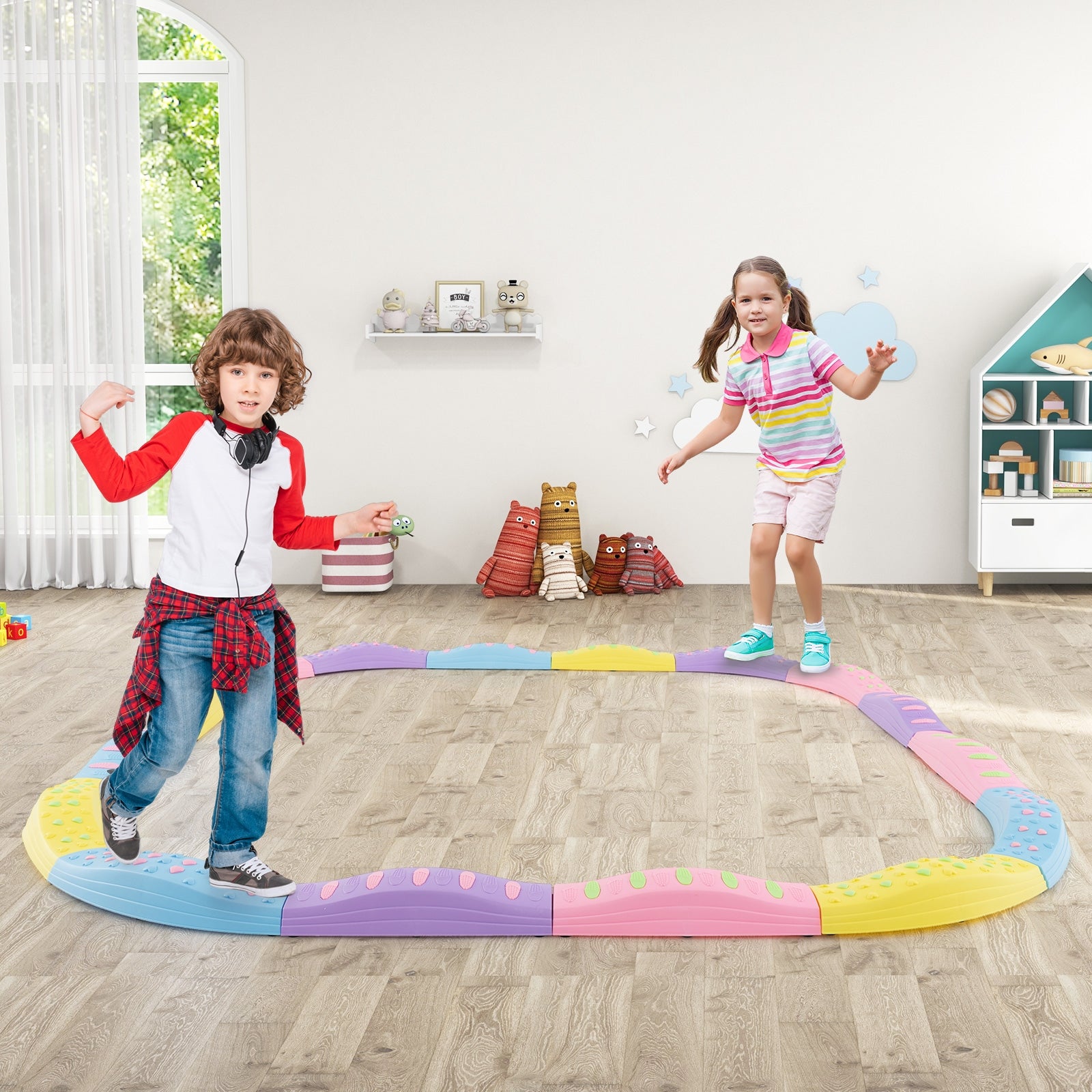 Colorful Kids Wavy Balance Beam with Textured Surface and Non-slip Foot Pads, Pink & Purple Toy Sports   at Gallery Canada